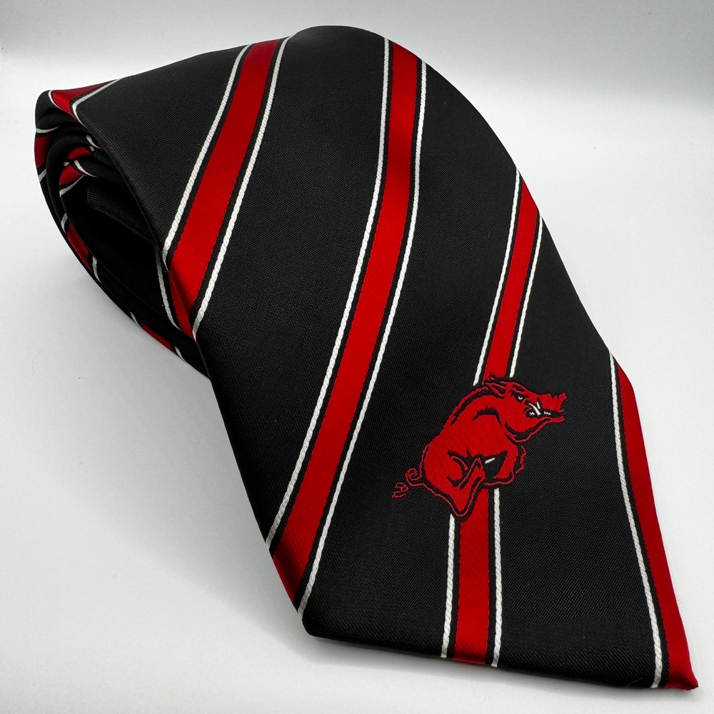 Arkansas Razorbacks Tie Mens Eagles Wings Black Red Striped NCAA Collegiate Logo